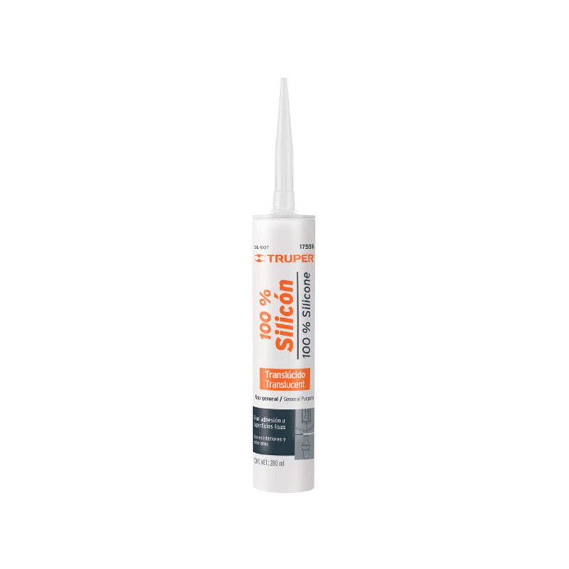  Silicona al 100%, 280ml Traslucido, Interior y exterior, para vidrios aluminio ceramica etc, SIL-100T 17559 Truper 11.694915 Si