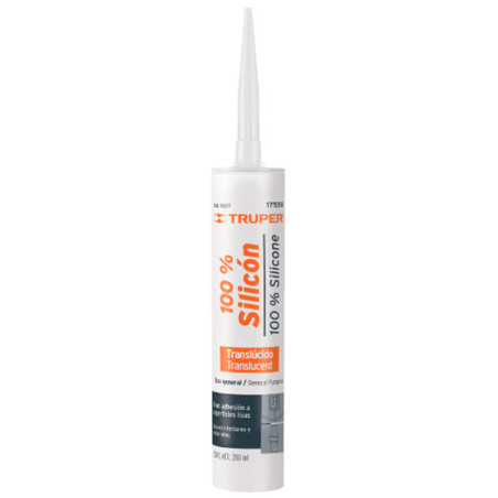  Silicona al 100%, 280ml Traslucido, Interior y exterior, para vidrios aluminio ceramica etc, SIL-100T 17559 Truper 11.694915 Si