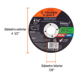  Discos de Corte Metal 4-1/2" x1.2mm OAluminio Inox D7/8 T41, Truper 11901 2.627119 Discos de Corte Metal 4-1/2" x1.2mm OAlumini