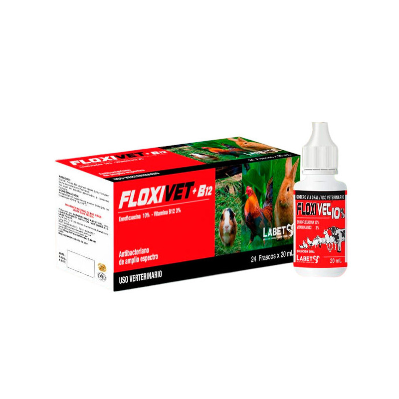  Floxivet 10%+B12 20ml Pack x 24und Enrofloxacina Cianocobalamina Antibiotico Sol Oral, Labet 137 Floxivet 10%+B12 20ml Pack x 2