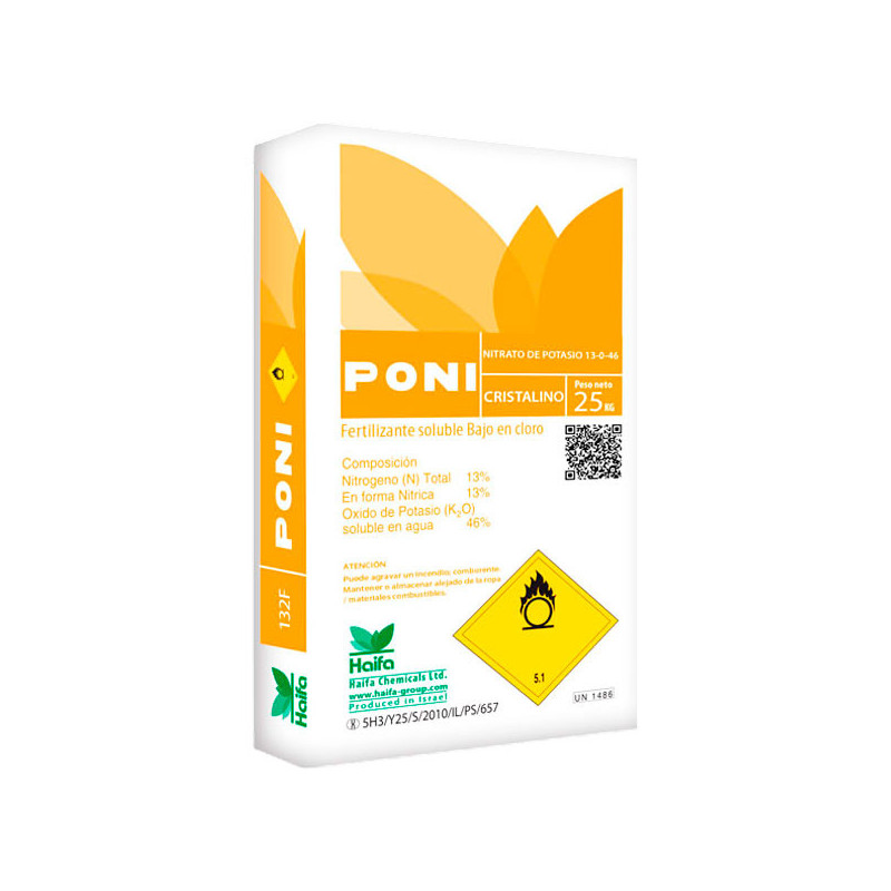  Nitrato de Potasio 25Kg PONI 13-0-46 Fertilizante Cristalizado Soluble, Haifa 159.322034 Nitrato de Potasio 25Kg PONI 13-0-46 F