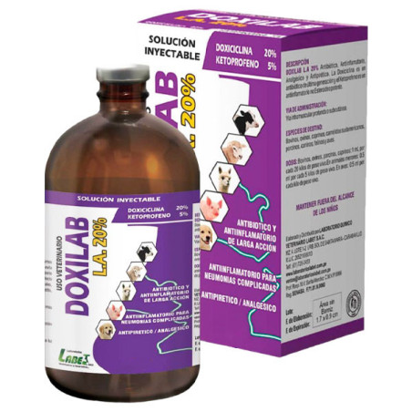  Doxilab LA 20% 50ml Doxiciclina hiclato Ketoprofeno Antibiotico Antiinflamatario Inyectable, Labet 33 Doxilab LA 20% 50ml Doxic