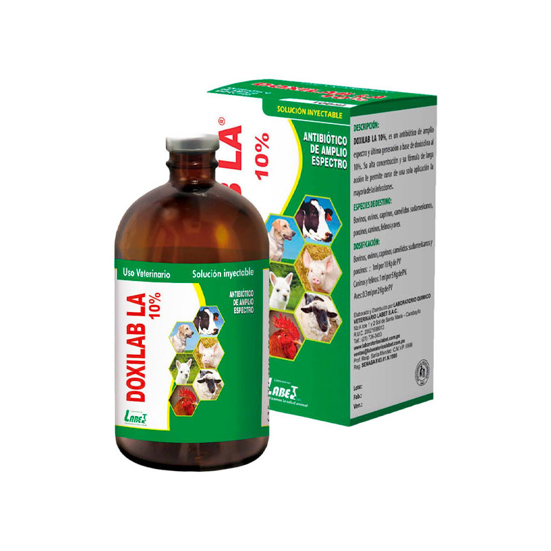  Doxilab LA 10% 50ml Doxiciclina hiclato Antibiotico Amplio Espectro Inyectable, Labet 20.338983 Doxilab LA 10% 50ml Doxiciclina