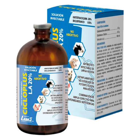  Cicloplus LA 20% 500ml Oxitetraciclina Diclofenaco Antibiotico Analgesico Antiinflamatorio Inyectable, Labet 124 Cicloplus LA 2