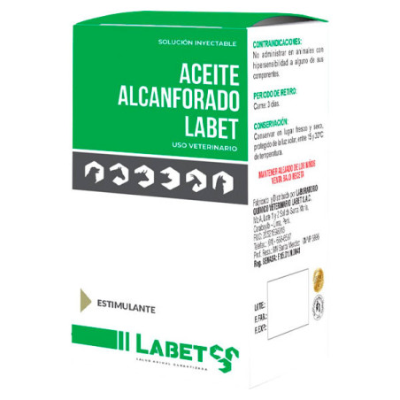  Aceite Alcanforado 100ml Alcanfor Estimulante de Sistema Respiratorio Cardiovascular Inyectable, Labet 40 Aceite Alcanforado 10