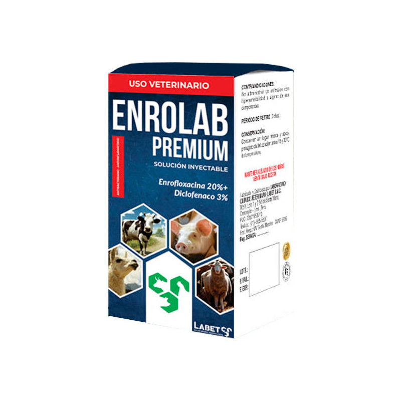  Enrolab Premium 20ml Enrofloxacina Diclofenaco Antibiotico Antiinflamatorio Inyectable, Labet 18.644068 Enrolab Premium 20ml En