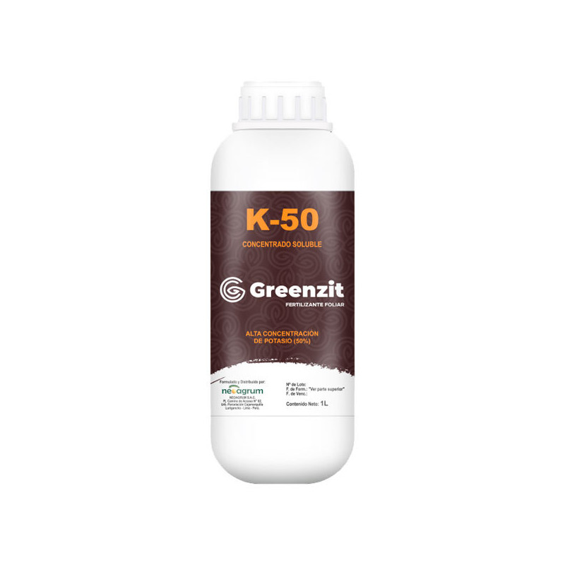  Greenzit K50 1L, Fertilizante Concentrado Soluble 50% de Potasio asimilable (K2O), Neoagrum 31.355932 Greenzit K50 1L, Fertiliz
