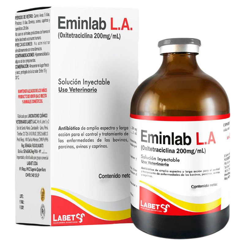  Eminlab LA 20ml Oxitetraciclina Antibiotico Inyectable, Labet 16.101695 Eminlab LA 20ml Oxitetraciclina Antibiotico Inyectable,