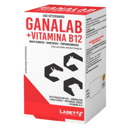  Ganalab+Vitamina B12 100ml Cianocobalamina Oxitetraciclina Antibiotico Inyectable, Labet 51 Ganalab+Vitamina B12 100ml Cianocob
