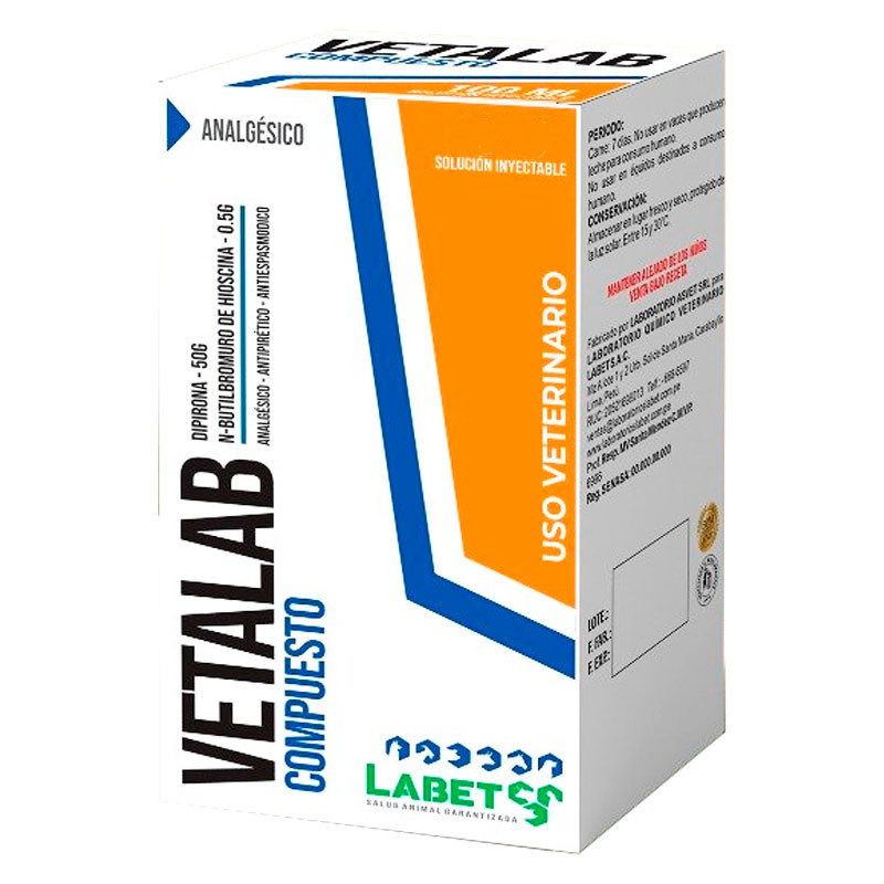  Vetalab Compuesto 100ml Dipirona Antiinflamatorio Tratamiento Enfermedad Articular Inyectable, Labet 64 Vetalab Compuesto 100ml