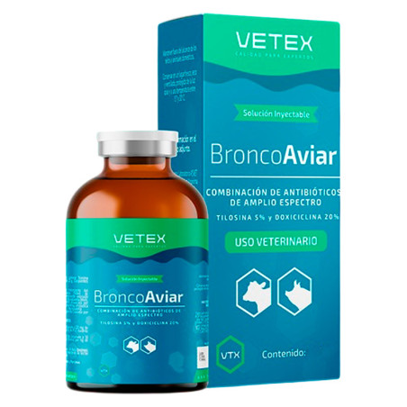  Broncoaviar 250ml Tilosina Doxiciclina Antibiotico Amplio Espectro Sol Inyectable, Vetex 60.169492 Broncoaviar 250ml Tilosina D