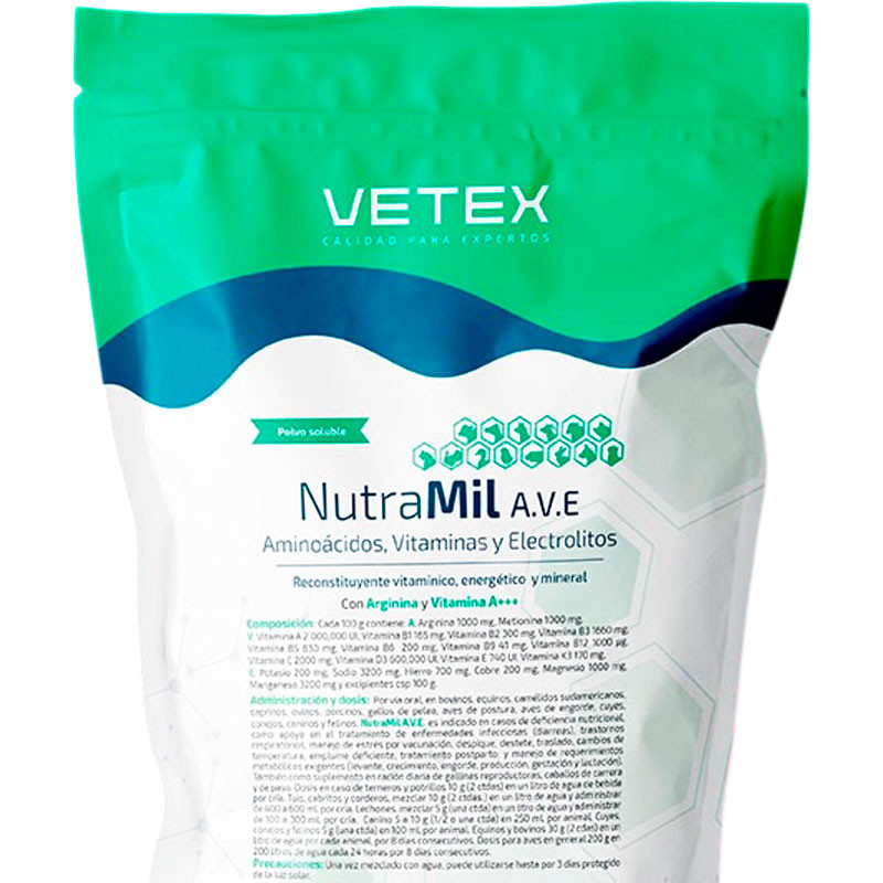  NutraMil A.V.E 100gr Arginina Metionina Reconstituyente Vitaminico Polvo Soluble, Vetex 9.322034 NutraMil A.V.E 100gr Arginina 