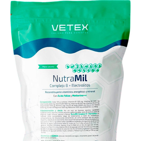  NutraMil Complejo B+Electrolitos 100gr Reconstituyente Vitaminico Polvo Soluble, Vetex 12.711864 NutraMil Complejo B+Electrolit