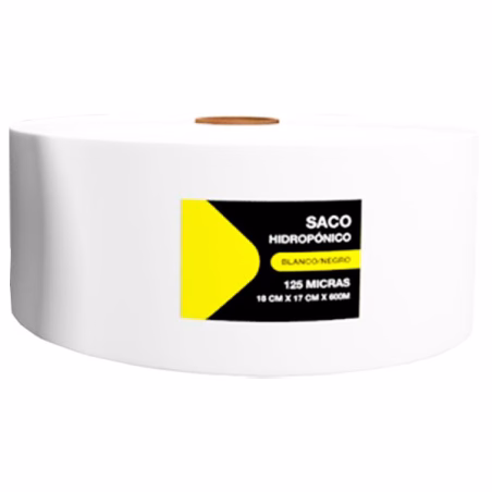 Saco Hidroponico Polietileno Blanco/Negro 18x17cm 125micras Rollo 600M -Saco Hidroponico Polietileno Blanco/Negro 18x17cm 125mic