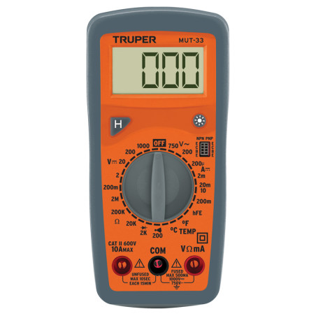  Multitester Digital, MUT-33 10401 Truper 51 Multitester Digital, MUT-33 10401 Truper
Hold función de retención de datos
Prueba 
