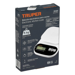  Balanza Digital 5kg Plato de vidrio 4Medidas ABS 2AAA para Cocina, Truper 15160 25 Balanza Digital 5kg Plato de vidrio 4Medidas