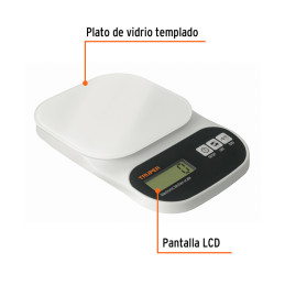  Balanza Digital 5kg Plato de vidrio 4Medidas ABS 2AAA para Cocina, Truper 15160 25 Balanza Digital 5kg Plato de vidrio 4Medidas