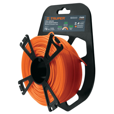 Hilo Redondo para desbrozadora 2.4mm x78M Blister, HLB-95 17609 Truper Truper-Hilo Redondo para desbrozadora 2.4mm x78M Blister,