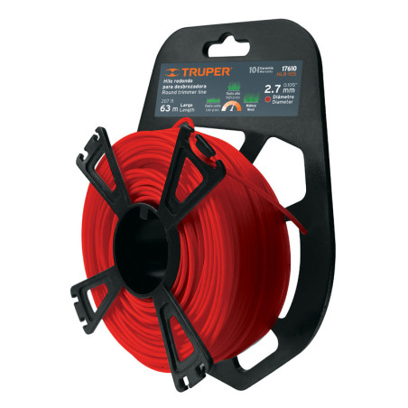 Hilo Redondo para desbrozadora 2.7mm x63M Blister, HLB-105 17610 Truper Truper-Hilo Redondo para desbrozadora 2.7mm x63M Blister