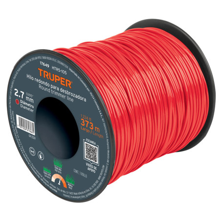 Hilo Redondo para desbrozadora 2.7mm x373M Carrete, HTR5-105 17649 Truper Truper-Hilo Redondo para desbrozadora 2.7mm x373M Carr