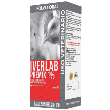 Iverlab Premix 1% 10gr Pack x 50 Sobres Ivermectina Antiparasitario Premezcla, Labet Labet-Iverlab Premix 1% 10gr Pack x 50 Sobr