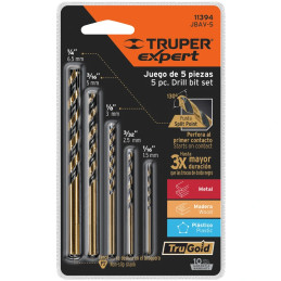 Juego de Brocas para metal 5 Piezas de Alta Velocidad Turbo Steel, JBAV-5 11394 Truper Truper-Juego de Brocas para metal 5 Pieza