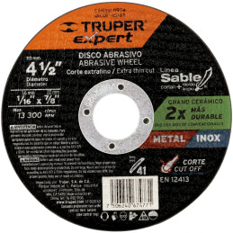 Discos de Corte Metal 4-1/2" x1.6mm OAluminio Inox D7/8 T41, Truper 11974 3.2 Discos de Corte Metal 4-1/2" x1.6mm OAluminio Ino