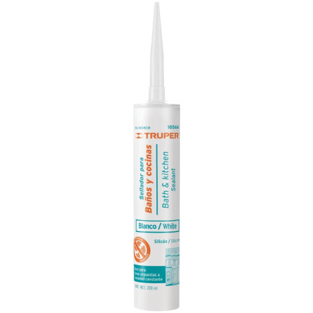 Silicona para Baños y cocinas 280ml Blanco, Sellado duradero para superficies lisas, SIL-100BCB 18566 Truper Truper-Silicona par