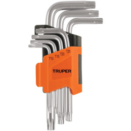 Juego de Llaves Torx 7 Piezas Cortas con Organizador, Acero al Cromo Vanadio, TORX-7C 15552 Truper 9.6 Juego de Llaves Torx 7 P