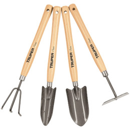 Juego de 4 Herramientas para Jardin 15 Pulgadas, Transplantador, cuchara, azadon, cultivador, JJ-4L 15040 Truper 43 Juego de 4