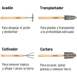 Juego de 4 Herramientas para Jardin 15 Pulgadas, Transplantador, cuchara, azadon, cultivador, JJ-4L 15040 Truper Truper-Juego de