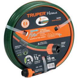 Manguera Reforzada 15M 3Capas 1/2" E1.7mm con Conector, Truper 16051 30.999999 Manguera Reforzada 15M 3Capas 1/2" E1.7mm con Co