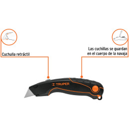 Navaja Multiusos de Apertura Rapida 7", Cuchilla SK4, Incluye 3 cuchillas de repuesto, NM-6 16950 Truper Truper-Navaja Multiusos