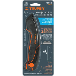 Navaja Multiusos de Apertura Rapida 7", Cuchilla SK4, Incluye 3 cuchillas de repuesto, NM-6 16950 Truper Truper-Navaja Multiusos