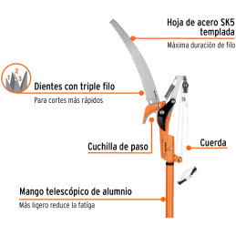 Tijera con mango Telescopico de Aluminio de 240cm, Hoja de Acero SK514" Templada, Cuchilla de Paso 1 1/4", TR-82M-A 18409 Truper
