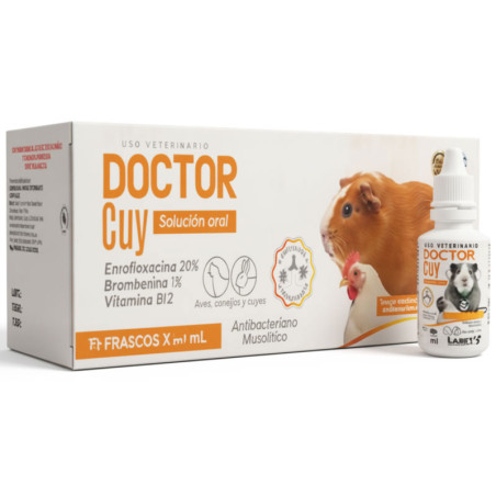 Doctor Cuy 20ml Pack x 24und Enrofloxacina Bromhexina Vitamina B12 Antibacteriano Sol Oral, Labet