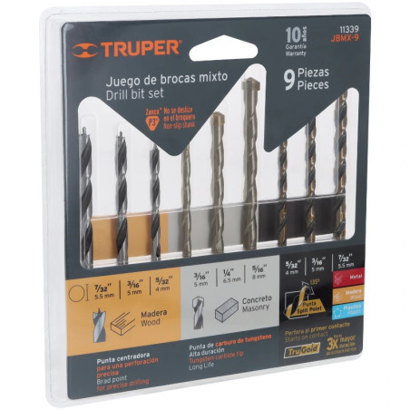 Juego de Brocas para metal 9 Piezas de Alta Velocidad Turbo Steel y Madera, JBMX-9 11339 Truper