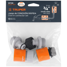 Juego de 5 conectores Sistema click 3/4" ABS Conexiones Rapidas Grifo Truper 12728