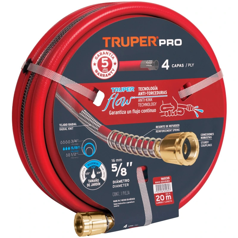 Mangueras 5/8" x20m 4capas SReforzada ConexionesMetalicas Truper 16035