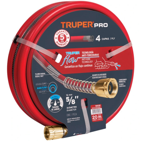 Mangueras 5/8" x20m 4capas SReforzada ConexionesMetalicas Truper 16035