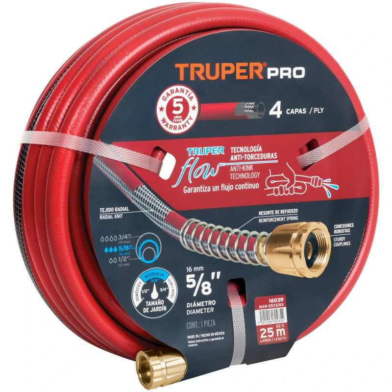 Mangueras 5/8" x25m 4capas SReforzada ConexionesMetalicas Truper 16039