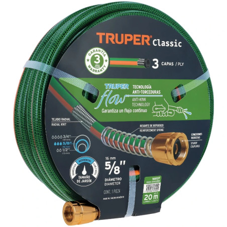 Mangueras 5/8" x20m 3capas Reforzada ConexionesMetalicas Truper 16037
