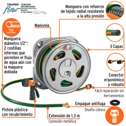 Manguera Pistola Porta Mangueras 1/2" x20m 3Capas Truper 102208