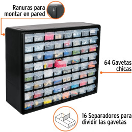 Organizador 20" con 64 Gavetas 51x40x16cm Compartimientos ABS, Truper 10895