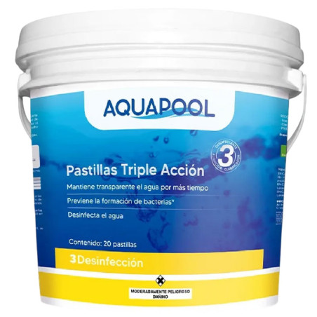 Cloro Pastilla Triple Accion 4Kg ATCC Desinfectante Estabilizado Para Piscina, Aquapool