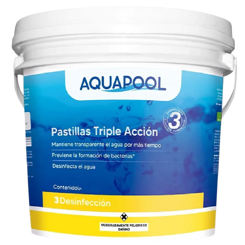Cloro Pastilla Triple Accion 50Kg ATCC Desinfectante Estabilizado Para Piscina, Aquapool