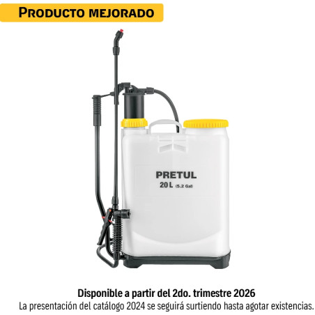 Fumigador de Mochila, 20 Litros 5.2 Galones, Sistema de Bombeo Lateral, 3.2kg, FUM-20P 24588 Pretul