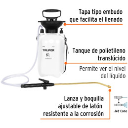 Fumigador 5 Litros 1.3 Galones, Sistema de Bombeo Central, 0.96kg, FUT-5 10836 Truper