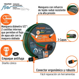 Manguera Reforzada 20M 3Capas 1/2" E1.7mm con Conector, Truper 16052