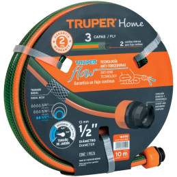 Manguera Reforzada 10M 3Capas 1/2" E1.7mm con Conector, Truper 16050